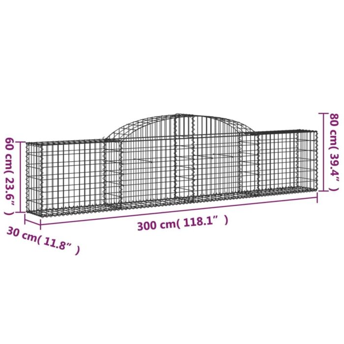 Vidaxl Arched Gabion Baskets 5 Pcs 300x30x60/80 Cm Galvanised Iron