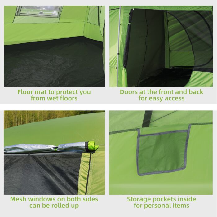 Outsunny Two Room Dome Tent W/ Porch For 4-8 Man, Camping Backpacking Shelter W/ Mesh Windows, Zipped Doors, Lamp Hook & Portable Carry Bag