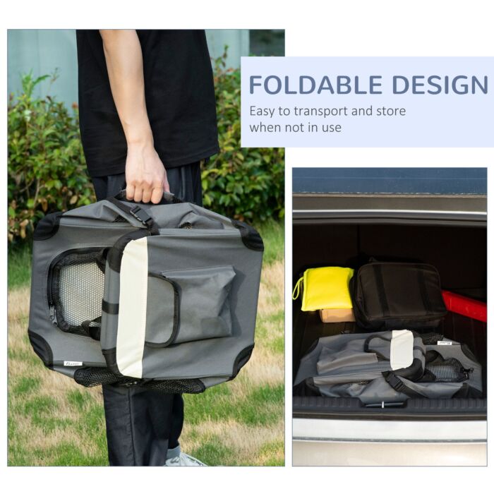 Pawhut 51cm Foldable Pet Carrier, Dog Cage, Portable Cat Carrier, Cat Bag, Pet Travel Bag With Cushion For Miniature Dogs, Grey