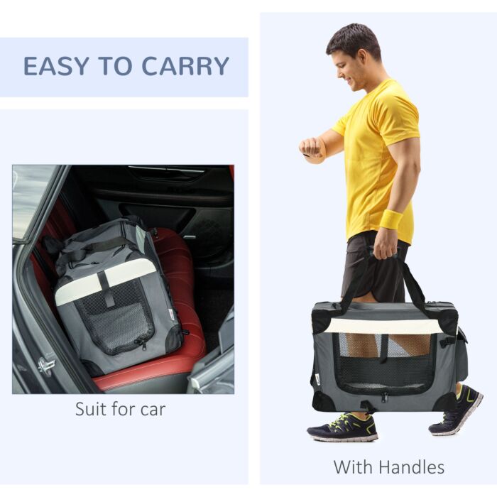 Pawhut 51cm Foldable Pet Carrier, Dog Cage, Portable Cat Carrier, Cat Bag, Pet Travel Bag With Cushion For Miniature Dogs, Grey