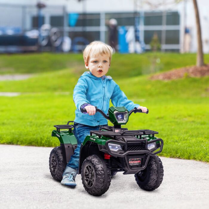 Homcom 12v Kids Quad Bike With Forward Reverse Functions, Electric Ride On Atv With Music, Led Headlights, For Ages 3-5 Years - Green