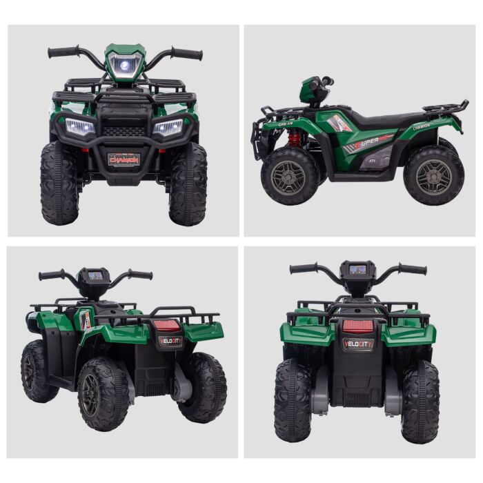 Homcom 12v Kids Quad Bike With Forward Reverse Functions, Electric Ride On Atv With Music, Led Headlights, For Ages 3-5 Years - Green