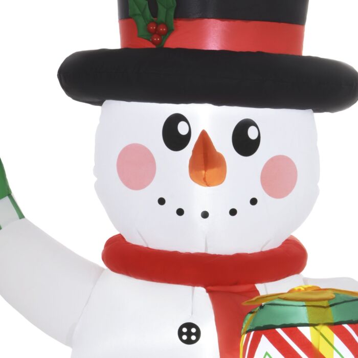Outsunny 6ft Christmas Inflatable Snowman With Candy Cane And Gift Box, Christmas Blow Up Snowman With Built-in Led Light For Indoor, Outdoor, Party