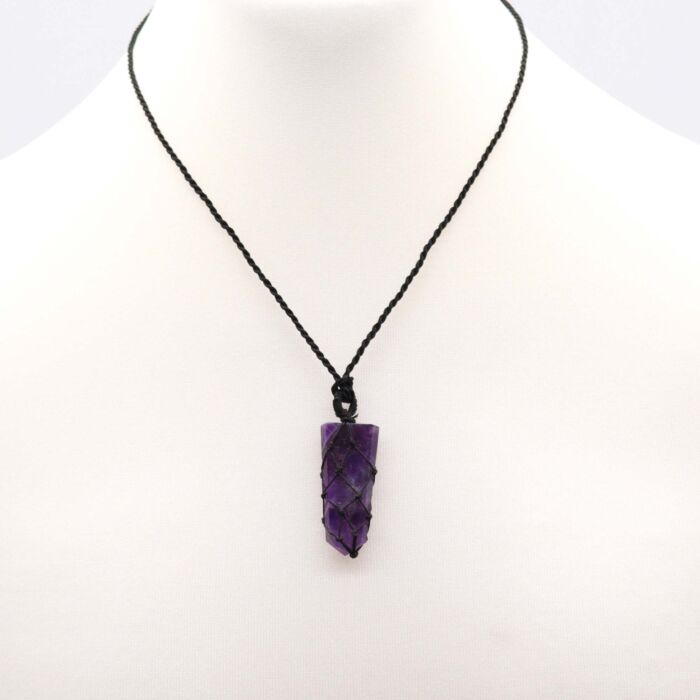 Laced Gemstone Flat Point Pendant - Amethyst