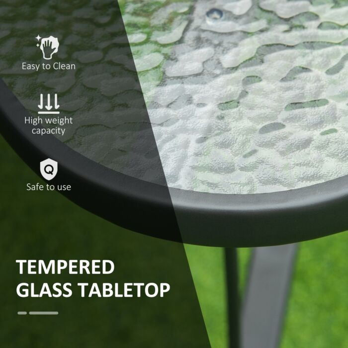 Outsunny Square Outdoor Garden Dining Table With Parasol Hole, Tempered Glass Top, Steel Frame, Black
