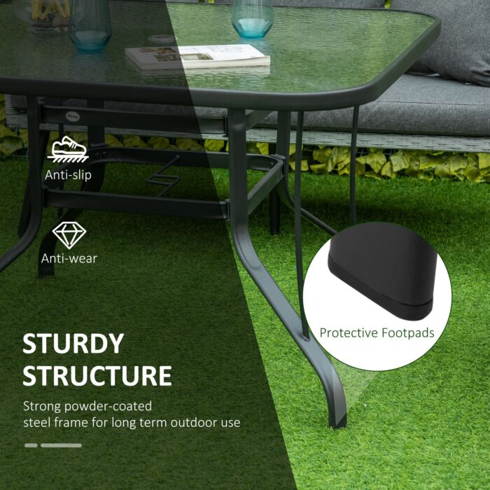 Outsunny Square Outdoor Garden Dining Table With Parasol Hole, Tempered Glass Top, Steel Frame, Black