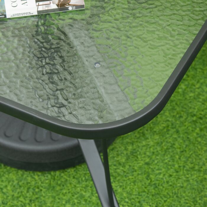 Outsunny Square Outdoor Garden Dining Table With Parasol Hole, Tempered Glass Top, Steel Frame, Black