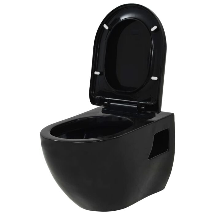Vidaxl Wall-hung Toilet With Concealed Cistern Ceramic Black