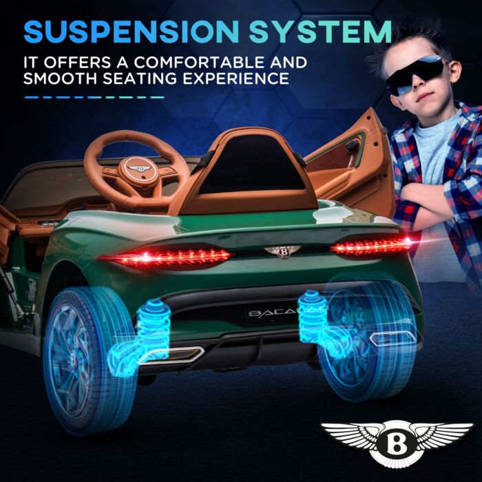 Homcom Bentley Bacalar Licensed 12v Kids Electric Ride On Car W/ Remote Control, Powered Electric Car W/ Portable Battery, For Kids Aged 3-5, Green