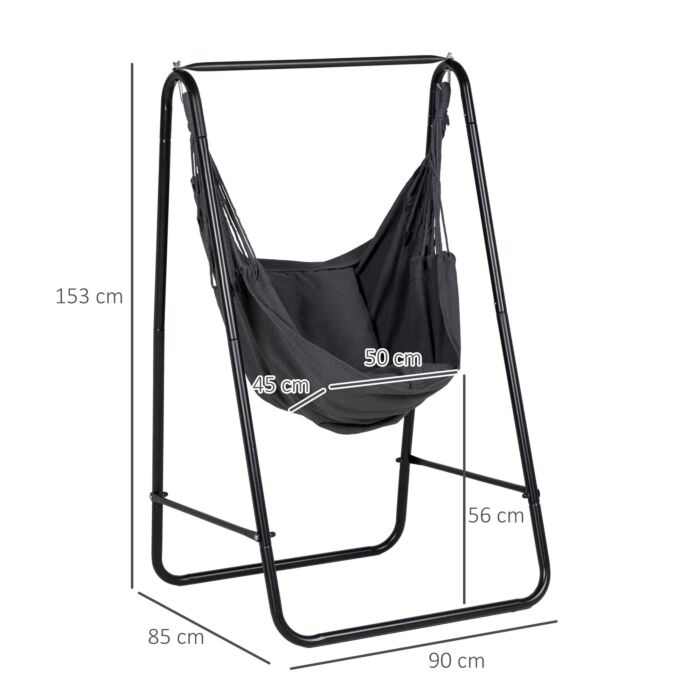 Outsunny Hammock Chair With Stand, Hammock Swing Chair With Cushion, Dark Grey