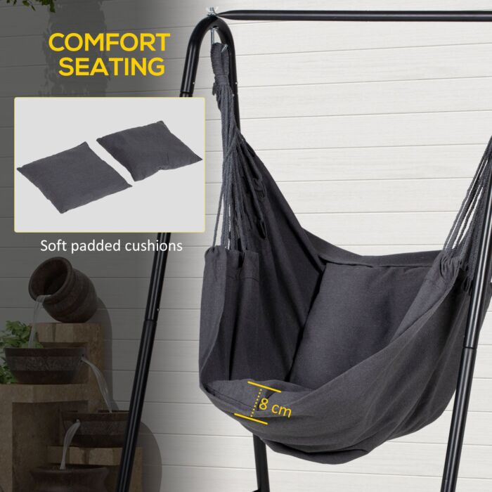 Outsunny Hammock Chair With Stand, Hammock Swing Chair With Cushion, Dark Grey