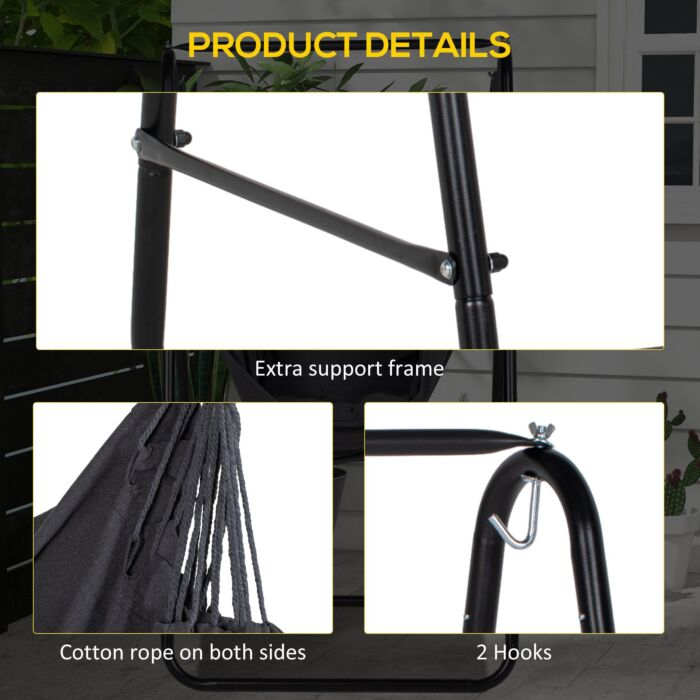 Outsunny Hammock Chair With Stand, Hammock Swing Chair With Cushion, Dark Grey