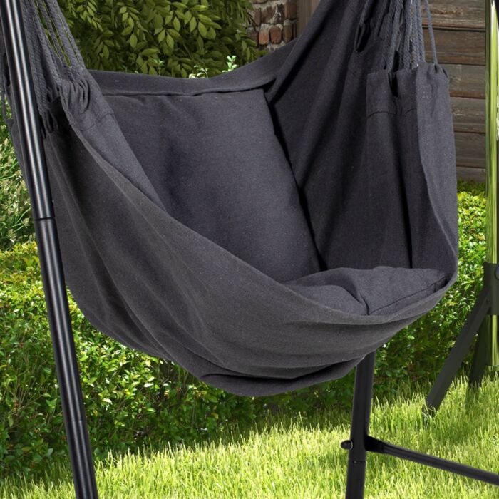 Outsunny Hammock Chair With Stand, Hammock Swing Chair With Cushion, Dark Grey