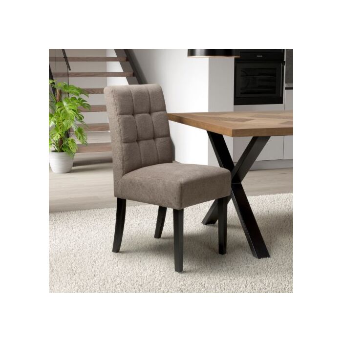 Moseley Waffle Flax Effect Light Brown Dining Chair In Black Legs