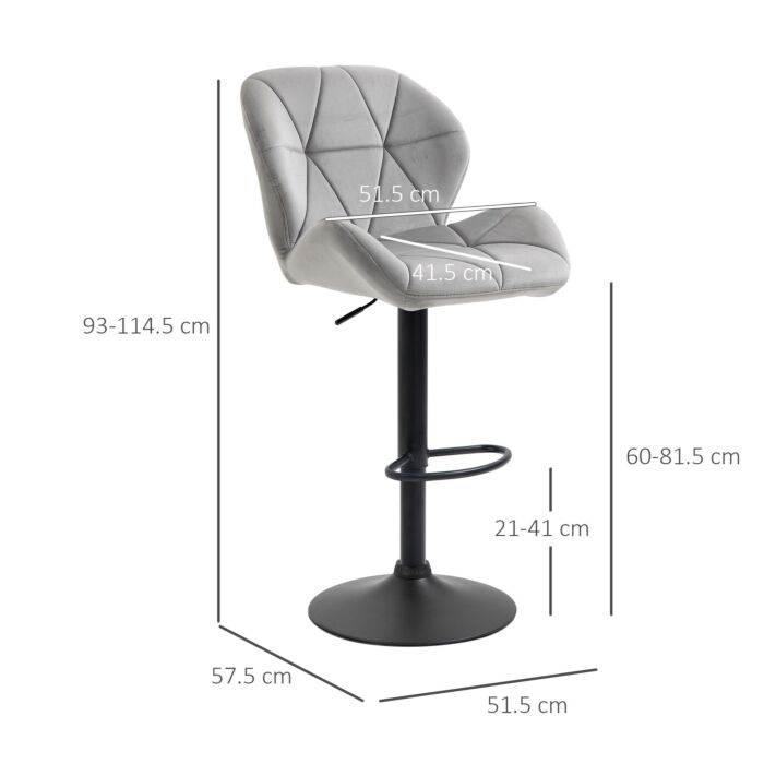Homcom Bar Stool Set Of 2 Fabric Adjustable Height Armless Upholstered Counter Chairs With Swivel Seat, Light Grey