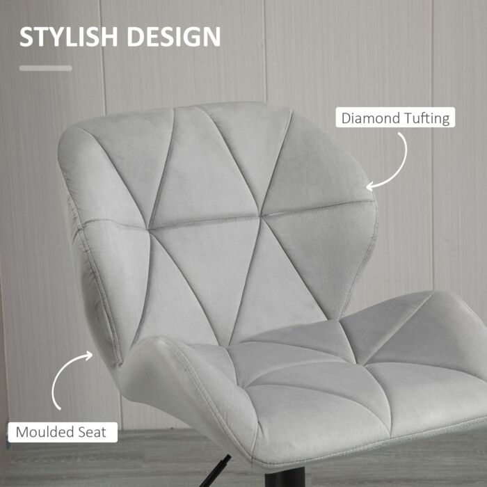 Homcom Bar Stool Set Of 2 Fabric Adjustable Height Armless Upholstered Counter Chairs With Swivel Seat, Light Grey