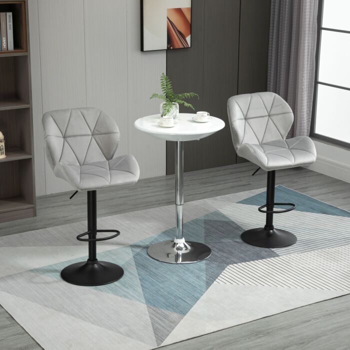 Homcom Bar Stool Set Of 2 Fabric Adjustable Height Armless Upholstered Counter Chairs With Swivel Seat, Light Grey