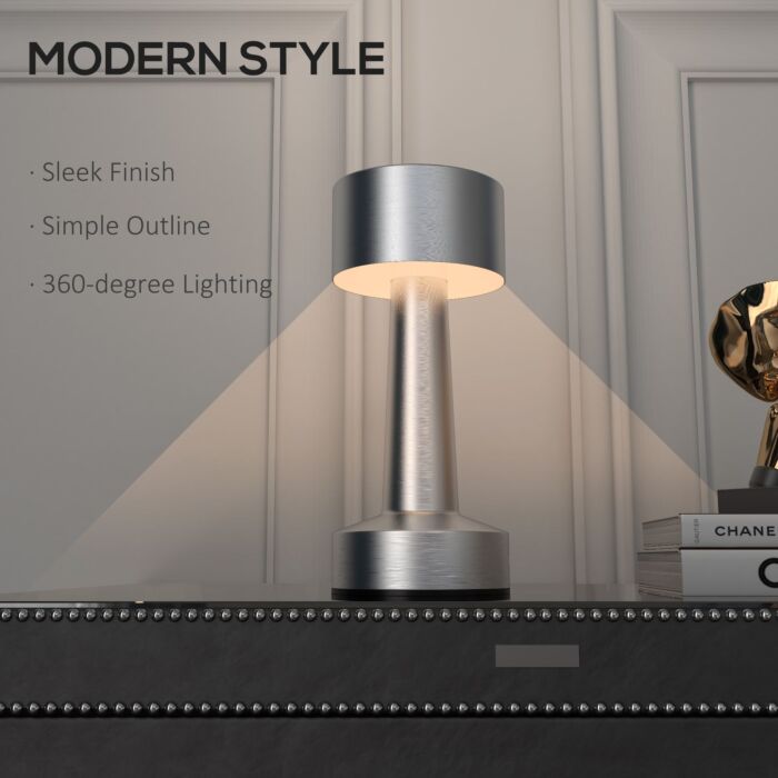 2 Pack Cordless Table Lamp, Touch Led Desk Lamp With Rechargeable Battery, 3 Colour, For Bedroom Living Room, Silver