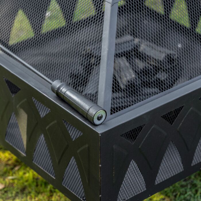 Outsunny Outdoor Fire Pit With Screen Cover, Wood Burner, Log Burning Bowl With Poker, Black