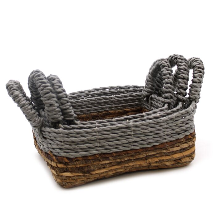 Banana Leaf & Abu-abu Raffia Square Basket- Set Of 3