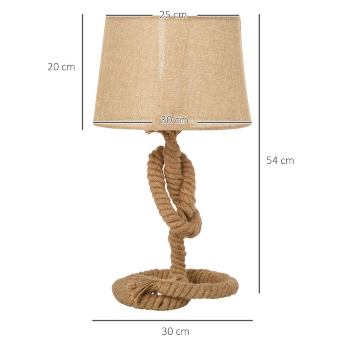 Homcom Nautical Style Rope-base Table Lamp W/ Fabric Lampshade Metal Frame Power Switch Unique Lighting Furnishing Beige