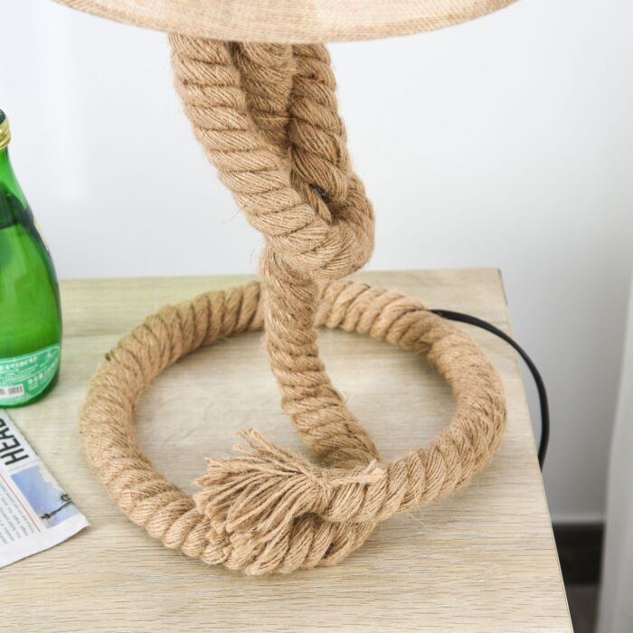 Homcom Nautical Style Rope-base Table Lamp W/ Fabric Lampshade Metal Frame Power Switch Unique Lighting Furnishing Beige