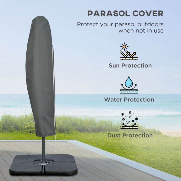 Outsunny 3(m) Garden Banana Parasol Cantilever Umbrella With Crank Handle, Cross Base, Weights And Cover For Outdoor, Hanging Sun Shade, Coffee
