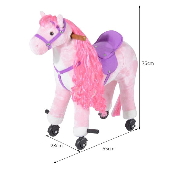 Homcom Kids Plush Ride On Walking Horse W/sound-pink