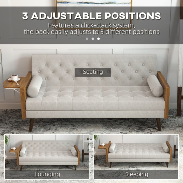 HomCom Click Clack Couch Convertible Sleeper Sofa Bed Futon Linen Fabric -  Beige
