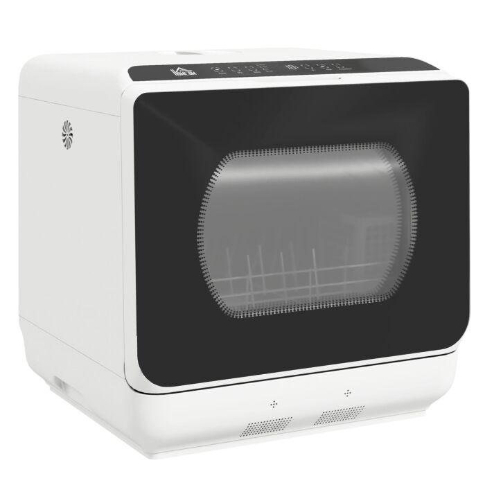 Homcom Table Top Dishwasher, Mini Countertop Dishwasher With 4 Place Settings, 6 Programmes, 6l Water Tank, Touch Control, Led Display, Delay Start, Dual Water Supply And Fruit Wash Mode, White