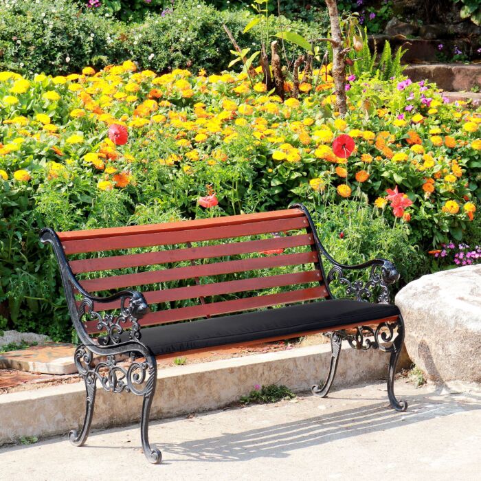 Outsunny 2-seater Garden Bench Cushion With Ties, Swing Seat Cushion, Replacement Cushion For Outdoor Furniture, 110 X 46 Cm, Black