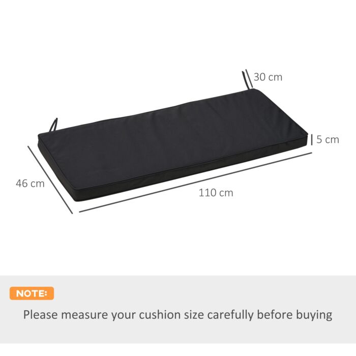 Outsunny 2-seater Garden Bench Cushion With Ties, Swing Seat Cushion, Replacement Cushion For Outdoor Furniture, 110 X 46 Cm, Black