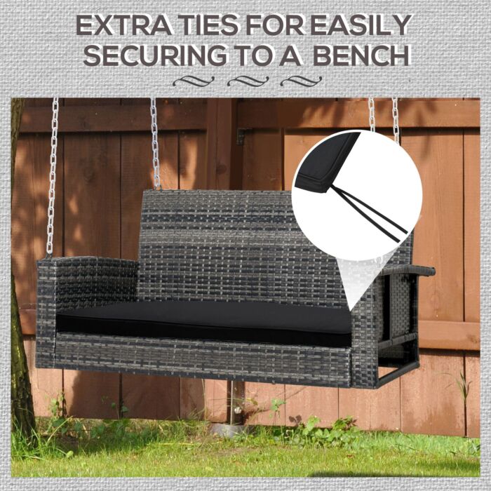 Outsunny 2-seater Garden Bench Cushion With Ties, Swing Seat Cushion, Replacement Cushion For Outdoor Furniture, 110 X 46 Cm, Black