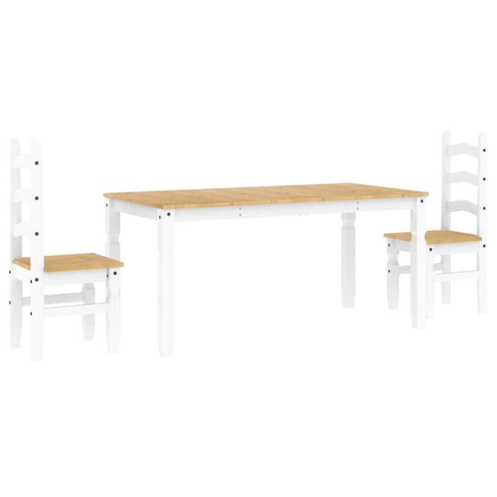 Vidaxl 3 Piece Dining Set Panama White Solid Wood Pine