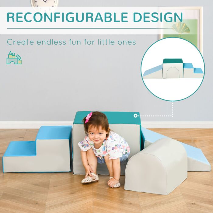 Homcom Kids 4-piece Soft Play Set Baby Foam Climber Climbing Indoor Block Toys Gross Motor Development For Toddlers 1-3 Years