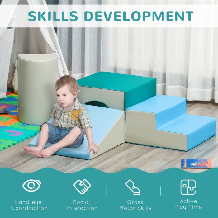 Homcom Kids 4-piece Soft Play Set Baby Foam Climber Climbing Indoor Block Toys Gross Motor Development For Toddlers 1-3 Years