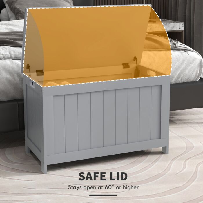Homcom Storage Chest, Modern Storage Trunk With 2 Safety Hinges And Cut-out Handles, Wooden Toy Box, 76 X 40 X 48 Cm, Grey