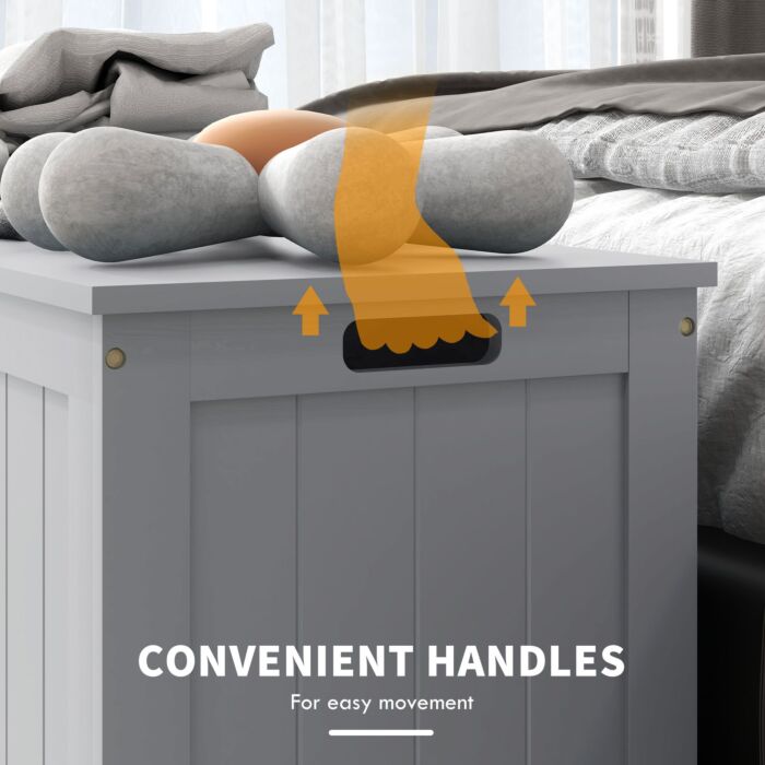 Homcom Storage Chest, Modern Storage Trunk With 2 Safety Hinges And Cut-out Handles, Wooden Toy Box, 76 X 40 X 48 Cm, Grey