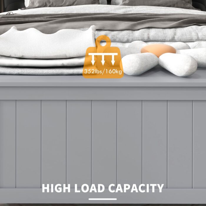 Homcom Storage Chest, Modern Storage Trunk With 2 Safety Hinges And Cut-out Handles, Wooden Toy Box, 76 X 40 X 48 Cm, Grey