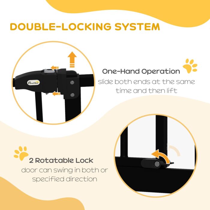 Pawhut Metal 74-87cm Adjustable Pet Gate Safety Barrier W/ Auto-close Door Black