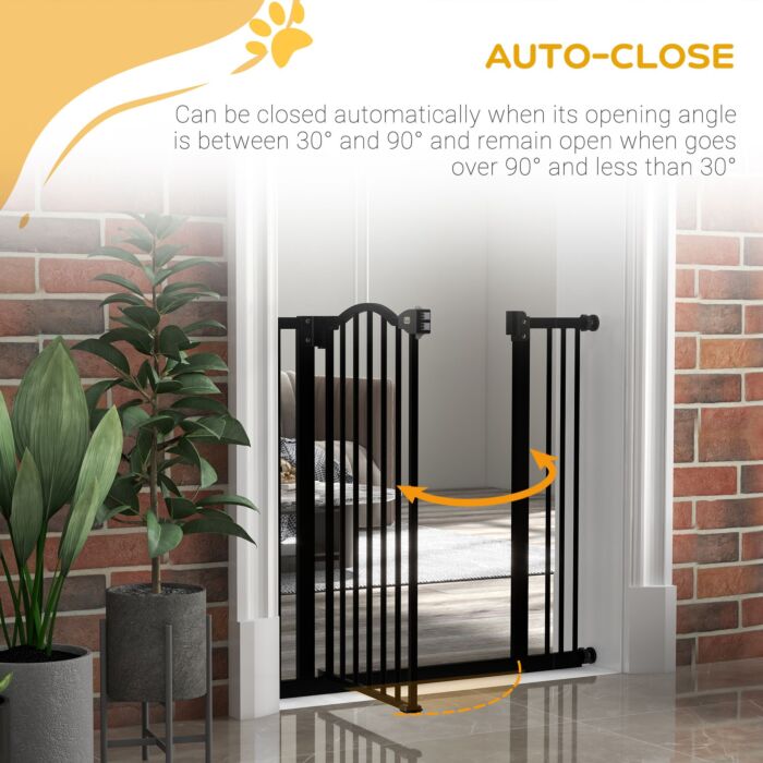 Pawhut Metal 74-87cm Adjustable Pet Gate Safety Barrier W/ Auto-close Door Black