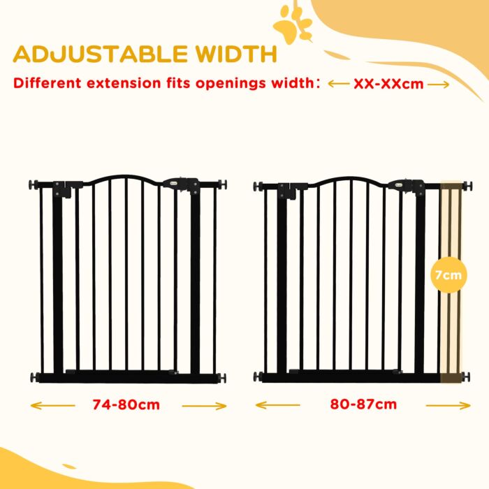Pawhut Metal 74-87cm Adjustable Pet Gate Safety Barrier W/ Auto-close Door Black