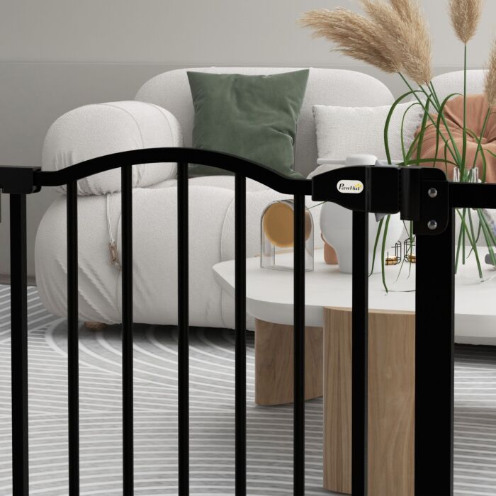 Pawhut Metal 74-87cm Adjustable Pet Gate Safety Barrier W/ Auto-close Door Black