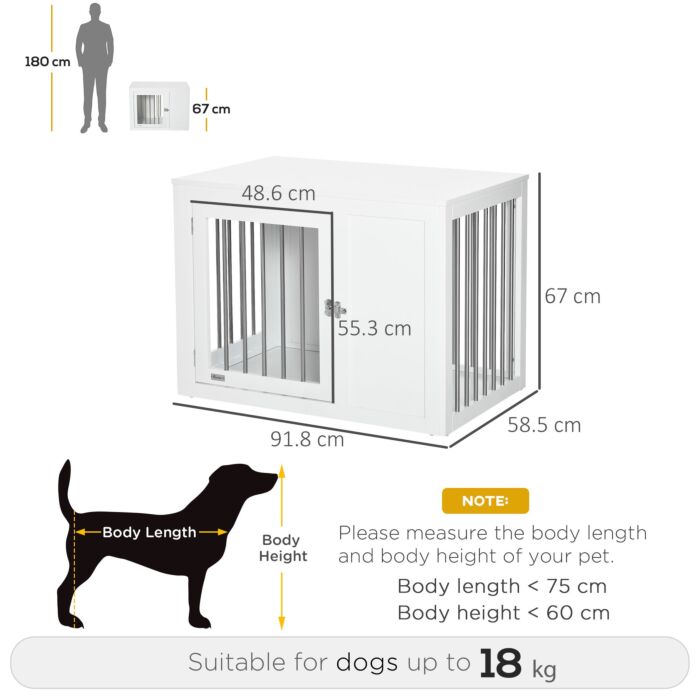Pawhut Furniture Style Dog Crate, End Table Pet Cage Kennel, Indoor Decorative Puppy House, With Double Doors, Locks, For Medium Dogs, White