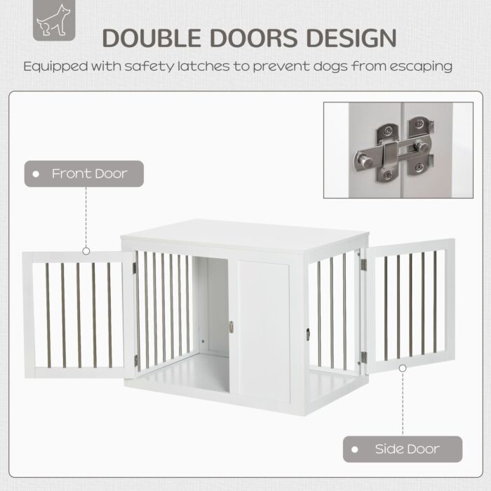 Pawhut Furniture Style Dog Crate, End Table Pet Cage Kennel, Indoor Decorative Puppy House, With Double Doors, Locks, For Medium Dogs, White