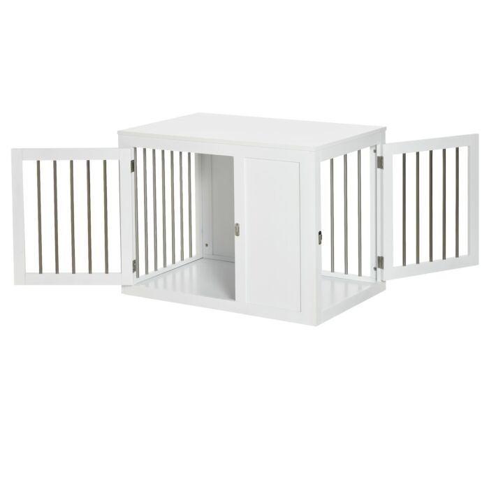 Pawhut Furniture Style Dog Crate, End Table Pet Cage Kennel, Indoor Decorative Puppy House, With Double Doors, Locks, For Medium Dogs, White