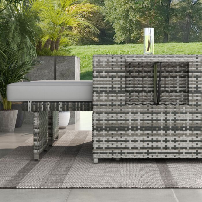 Outsunny Rattan Sun Lounger W/ Storage Tea Table & Footstools, Grey