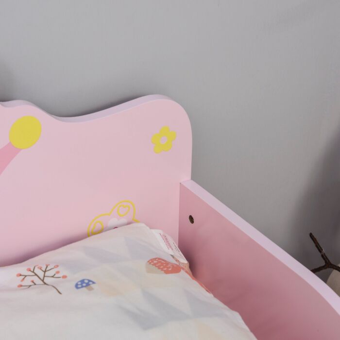 Homcom Kids Wooden Bed With Crown Modeling Safety Side Rails Easy To Clean Perfect Gift For Toddlers Girls Age 3 To 6 Years Old Pink