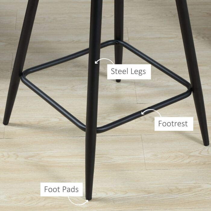 Homcom Bar Stools Set Of 2, Velvet-touch Fabric Counter Height Bar Chairs, Kitchen Stools With Steel Legs For Dining Area Blue