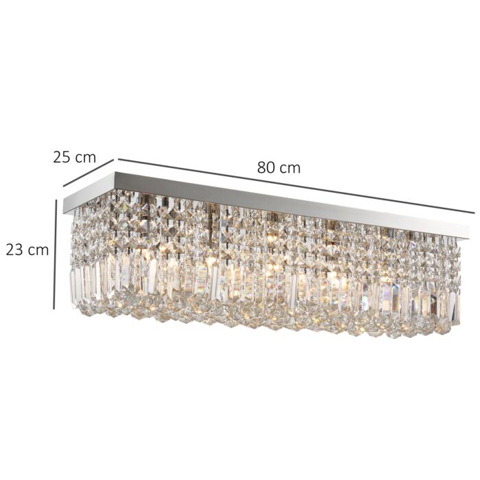 Homcom Modern Crystal Ceiling Light Square Crystal Chandelier, Hall, E14 Base, Silver, 80 X 25 X 23cm